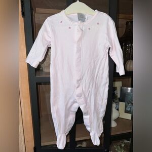 The Proper Peony pima footies scalloped baby girl rosettes embroidery sleeper